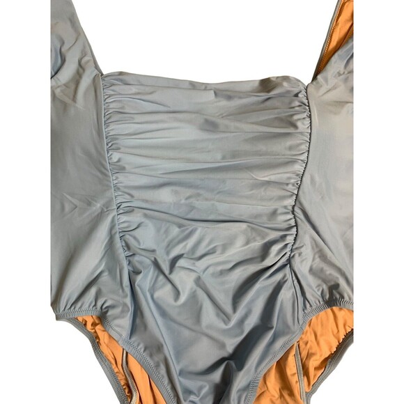 J.Crew Square Neck Bathing Suit Women’s Size 22 One Piece Ruching Blue BF179 New - Picture 3 of 10